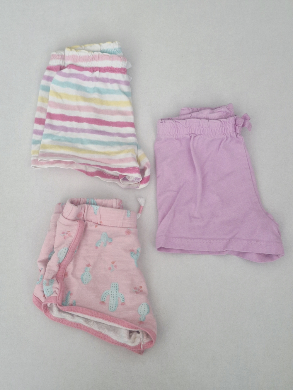 Garanimals Girls Pastel Stripe, Pink Cactus & Lavender Shorts Trio - 18 Months